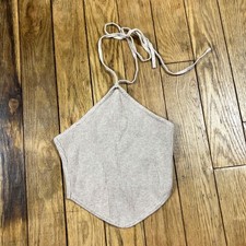 Ribbed Knit Halter Crop Top Tie Neck Sleeveless Boho Beach Casual M