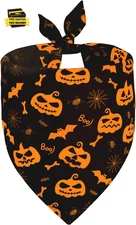 Halloween Dog Bandana, Reversible Triangle Adjustable Pet Scarf Bibs for Large a
