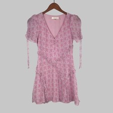 LoveShackFancy Posh Dress Rose Patch Mini Puff Sleeve Ruched Size 00