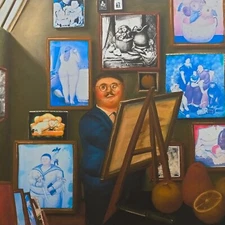 Botero Fernando Lithograph Paper Poster Naive Painting Self Portrait Face Women