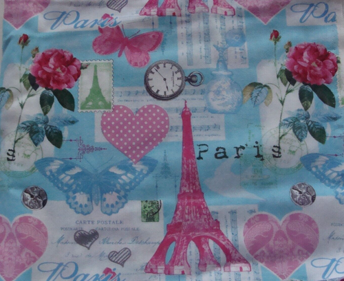 Quilting Fabric Pink Cotton 1yd x 44" Multi-color Paris Travel Theme - Picture 3 of 4