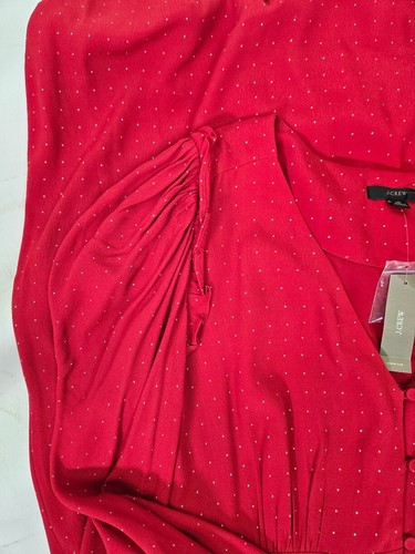 Abito lungo nuovo con etichette J Crew drappeggiato manica a sbuffo rosso pin dot maxi davanti bottoni taglia 16 - Foto 12 di 14