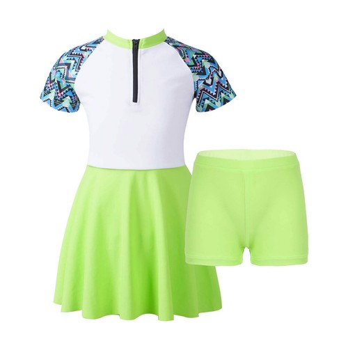 Kids Girls 2Pcs Short Sleeve Swim Dress Swimsuit with Bottoms Beach Bathing Suit - Picture 88 of 93