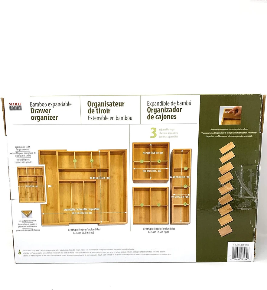 Seville Classics Bamboo 3-Piece Expandable Drawer Organizer Set - Image 3 of 3