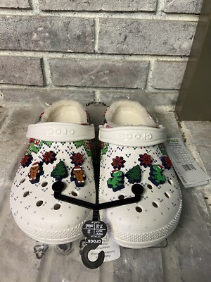 Crocs Classic Lined Holiday Charm Clog Christmas White Red  display picture 1
