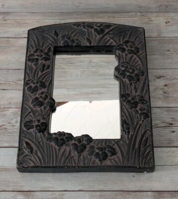 Vintage Art Nouveau Mirror Chalkware Iris Frame Chippy Shabby Style