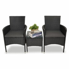 3pcs Gray Rattan Wicker Table Chairs Set Outdoor Garden Furniture with Cushions