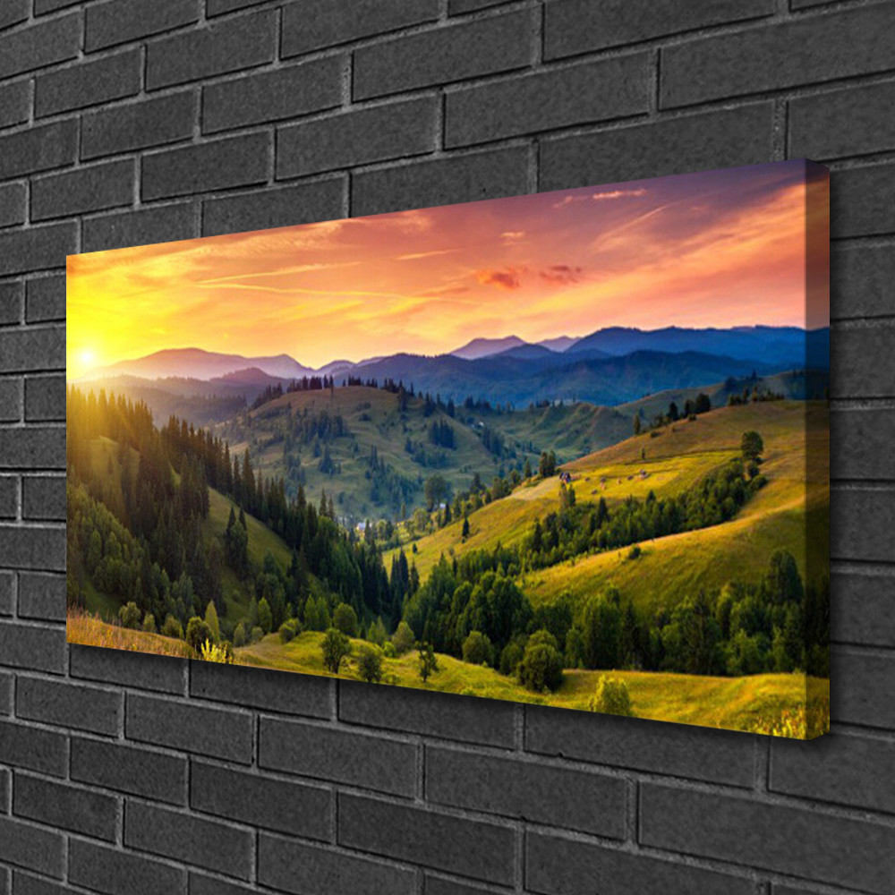 Impression sur toile haut de gamme paysage de montagne et forêt 100x50cm