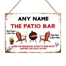 PATIO BAR PERSONALISED Retro Metal Sign Hanging Plaque Name Text Garden BBQ Shed