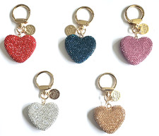 Gorgeous Rhinestone Heart Key Chains/Keyrings -  YOU CHOOSE Color 