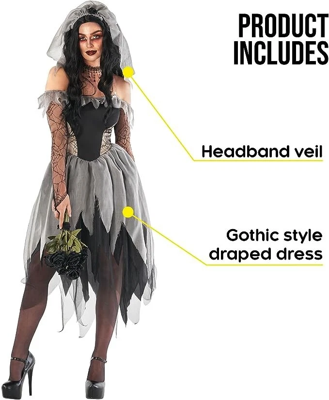 Disfraz de novia zombi para mujer S - 3XL cementerio no muerto cadáver fantasma Halloween Foto 4 de 4