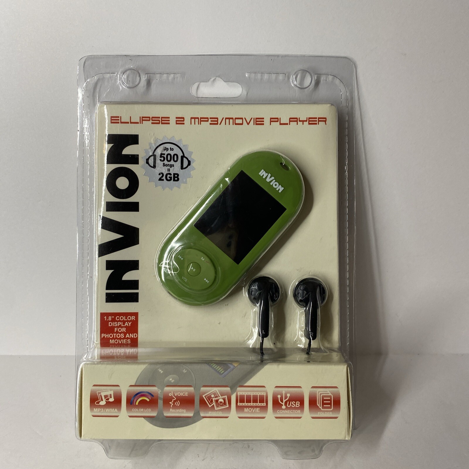 New Green INVION Sealed Ellipse 2 MP3 Movie Player 2 GB /500 Songs