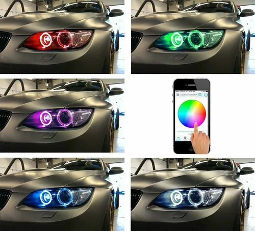 H8 LED RGB Angel Eyes Halo Ring Light Canbus WIFI For BMW E90 E92 335i 328i M3 - Picture 7 of 12