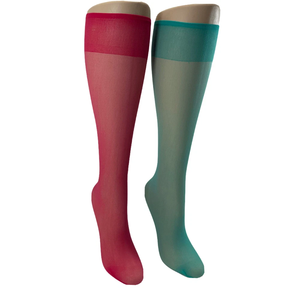 20 Pair Pack Assorted Fashion Colors Sheer Nylon Knee Highs Made In USA - Image 3 of 3