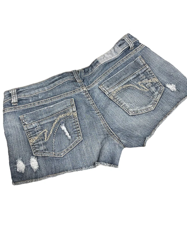 Vanilla Star Cutoff Bootie Shorts Floral Lace Boho Detail Distressed Jean Sz 13 - Image 2 of 4