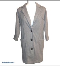 Free People Long Slouchy Blazer Whole Story Knit Jacket 3/4 Sleeve Gray XS