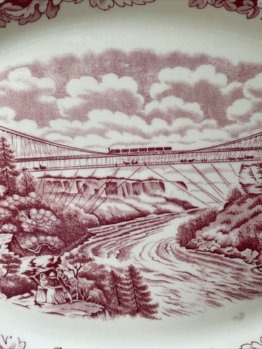 Vintage Homer Laughlin Currier & Ives Suspension Bridge Niagara Falls Platter - Bild 2 von 8