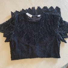 Vtg Laurence Kazar Womens Black Beaded Sequin Dress 1980s Formal PL