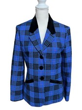 Pendleton Vintage Blue Red Black Plaid Tartan Wool And Velvet Blazer Jacket Sz 8
