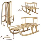 Holzschlitten aus Buchenholz mit Rückenlehne und Zugseil für Kinder 90cm