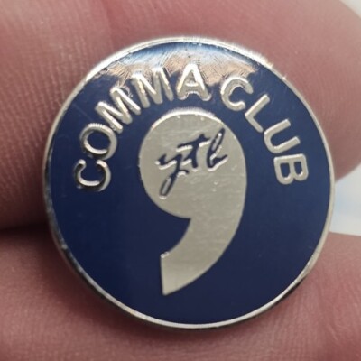 VTG Lapel Pinback Hat Pin Silver Tone COMMA CLUB Blue Round
