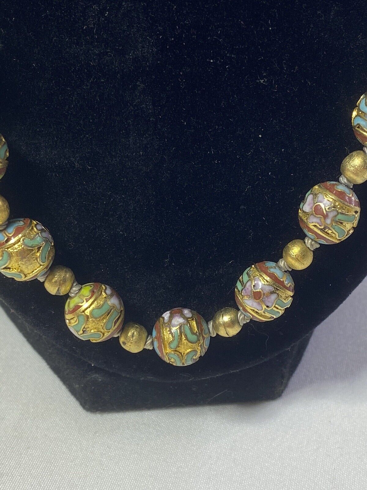VINTAGE Chinese cloisonné bead necklace multicolo… - image 2