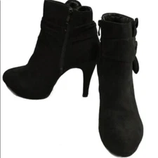 Black Faux Suede Size 8 TOP MODA Heeled Platform Ankle Boot  Women’s Shoes