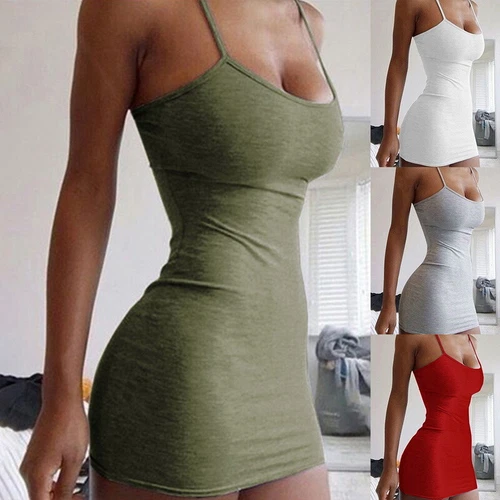 Women Spaghetti Strap Bodycon Camisole Sexy Party ClubWear cami tank top Dress - Picture 1 of 17
