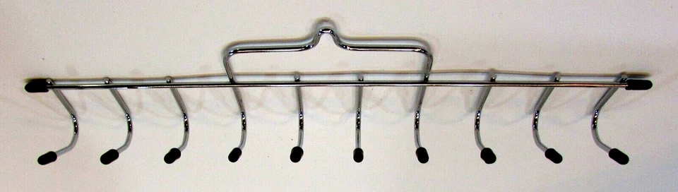 漂亮复古 1990 年代不锈钢十钩 14 英寸长壁挂皮带架 — 第 3/4 张图片
