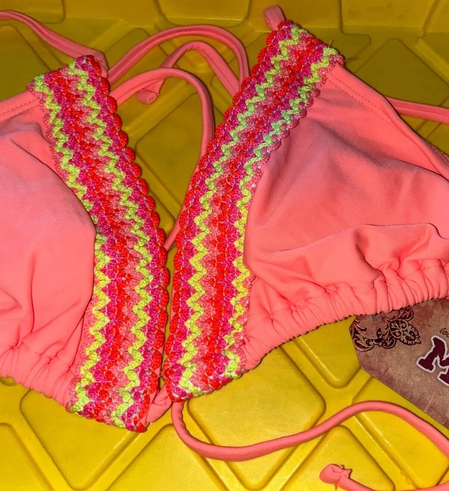 Bikini separado marca MUDD pieza superior traje de baño atado brillante pequeño neón S Foto 2 de 4