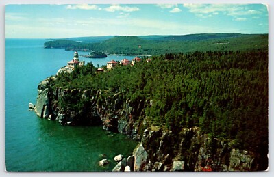 Postcard Aerial View Of Split Rock Lighthouse On North Shore Of Lake Superior