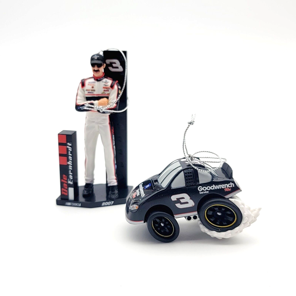 NASCAR Dale Earnhardt Race Car and Figure Christmas Tree Ornaments Collectable