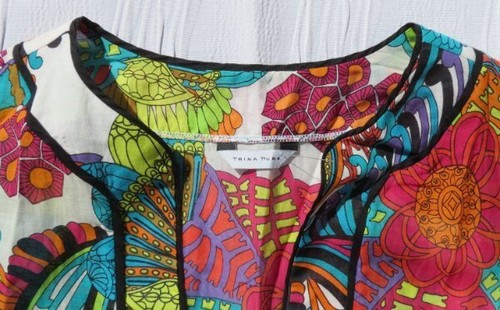 TRINA TURK USA M Pink Orange Green Bold Print Cotton Silk Long Tunic Top Shirt - Picture 4 of 6