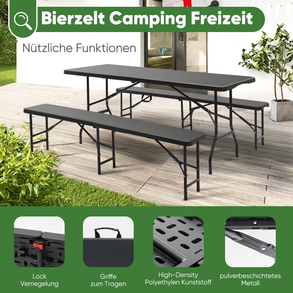 180 cm Bierzeltgarnitur Klappbar Festzeltgarnitur Biertisch Gartenmöbel - Bild 4 von 4