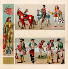 GOLD KNIGHT IN ARMOR - 1450–1500 England Horses 1888 Antique Chromolithograph