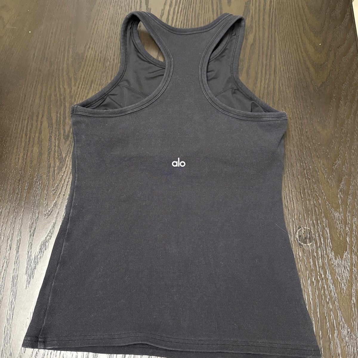 Alo Yoga Seamless Ribbed Favorite Bra Tank Black w/ Built-in Shelf