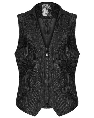 Punk Rave Chaleco De Novio Gótico Steampunk Con Pliegues Negro De Satén - Imagen 1 de 4