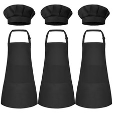 3 Set Kids Apron and Chef Hat Set Children Apron Adjustable with 2 Pockets Ch...