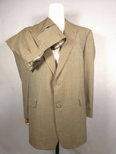 Hart Schaffner Marx 46R 40x28 Brown Check Gold Trumpeter Wool Jacket Pants Suit