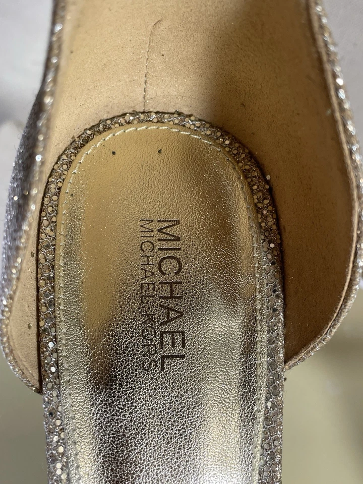 Michael Kors Sienna Mid Glitter Sandals Silver/Sand 8.5M – With Box, Used#005 - Image 3 of 4