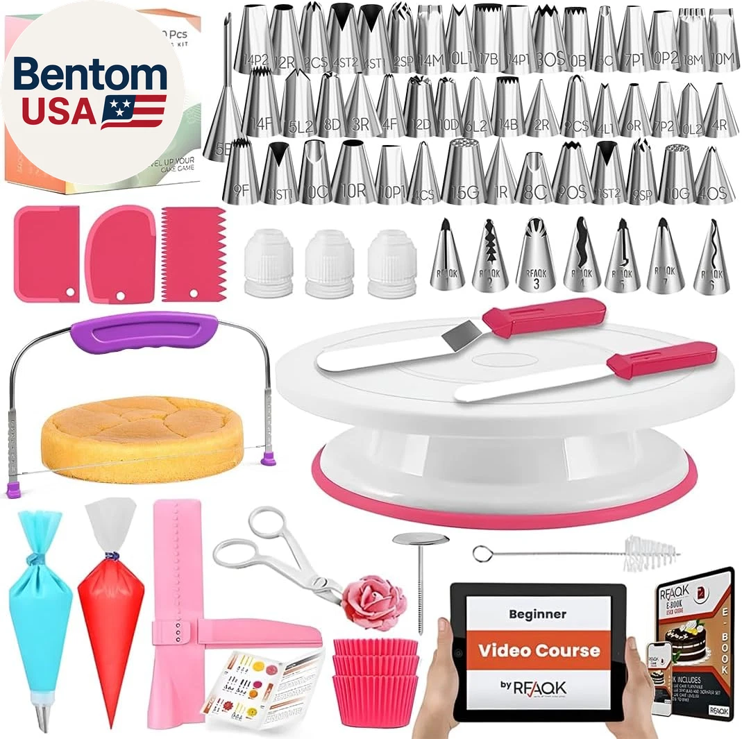 200Pcs Cake Decorating Kit with Cake Turntable & Leveler, Baking Supplies Gift I