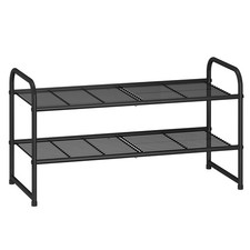 Black 2Tier Stackable Shoe Rack Metal Shelf S...