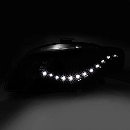 适用于 2006 - 2008 奥迪 A4 DRL LED 投影仪卤素类型黑色前灯左+右 — 第 4/4 张图片