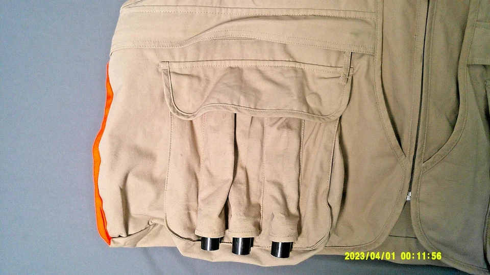 Cabela's Fowl Hunting Vest XL Tan Orange Safety Pocket Storage Canvas Duck Pouch - Image 3 of 4