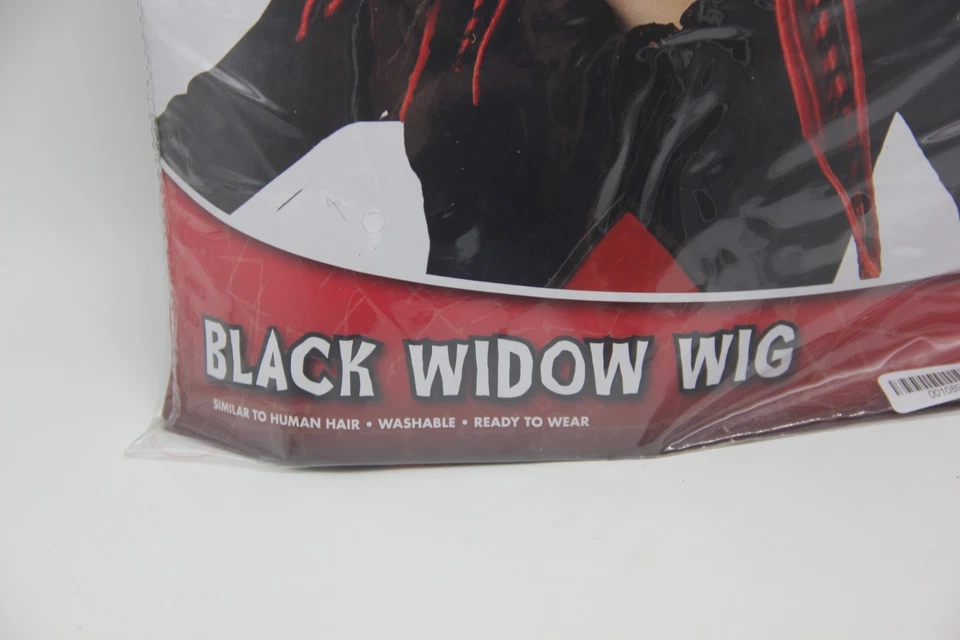 Red & Black Long Curly Costume Wig Cosplay Widow Spider Gothic Anime Vampire 2pc - Image 4 of 4