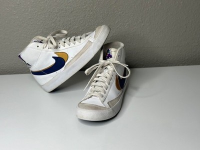 NIKE BLAZER MID 77 GS DOUBLE SWOOSH WHITE GOLD NAVY KIDS SIZE 4.5