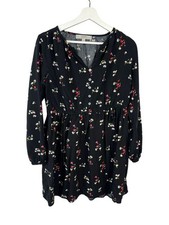 Loft Women’s Small Black Floral Long Sleeve Mini Dress Boho Casual Work Spring
