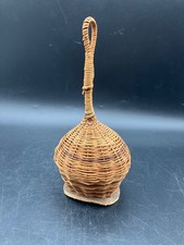 Vintage Handwoven Rattan Caxixi Shaker with thick gourd bottom 9&rdquo;
