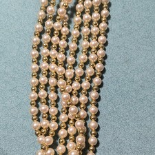 Vintage Pearl & Gold Bead Garland 9 ft NEW 1980s Lot of 6 