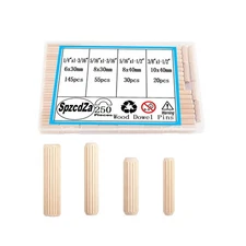 Wood Dowel Pins,SpzcdZa 250pcs Wooden Dowels 1/4inch 5/16inch 3/8inch((6mm, 8...